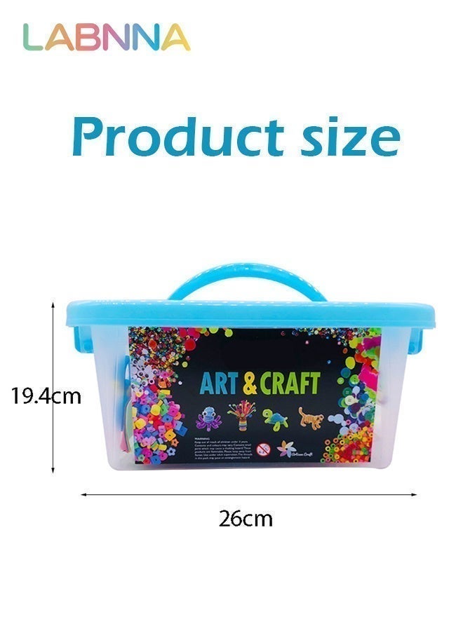 LABNNA أكثر من 800 قطعة من لوازم الفنون والحرف اليدوية المصنوعة يدويًا مع صندوق تخزين، مجموعة مواد مع حروف EVA ونجوم وملصق وريش آيس كريم وزر وكرة شعر وإكسسوارات يدوية لتعليم الأطفال - Image 2